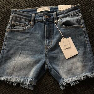 Blue Denim Frayed Hem Shorts